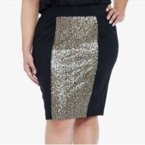 NWOT Torrid Women's Gold Sequin Black Pull On Pencil Skirt Disco Holiday Size 3X
